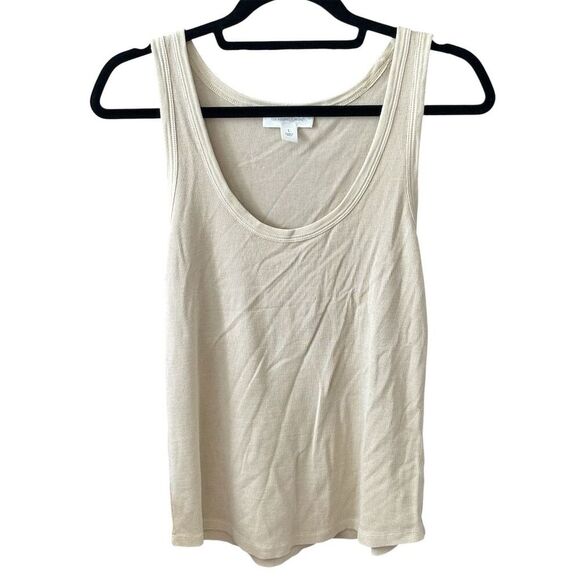 Treasure & Bond Women's Beige Ribbed Tank Top Size L Sleeveless Casual - Picture 2 of 6